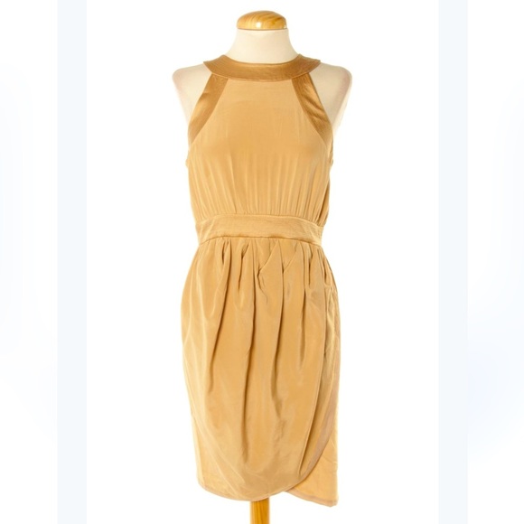 Bebe Gold Halter Neck Wrap Sheath Mini Dress with gorgeous details - Picture 1 of 16
